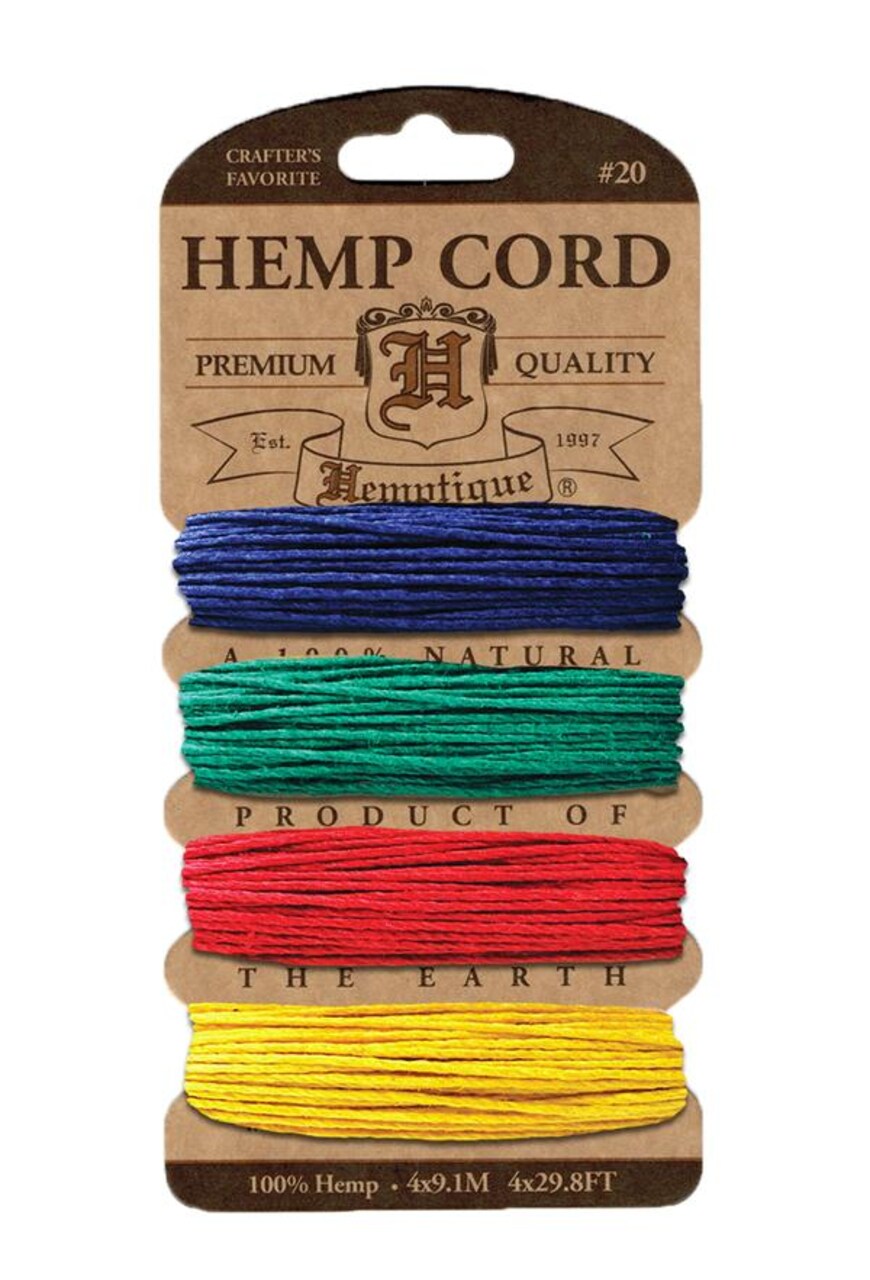 Hemptique 1mm #20 Hemp Cord Card Set Eco Friendly Sustainable Naturally Grown Jewelry Bracelet Making Paper Crafting Scrapbooking Bookbinding Mixed Media Crocheting Macrame Seasonal Holiday Gift Wrapping Outdoor Gardening